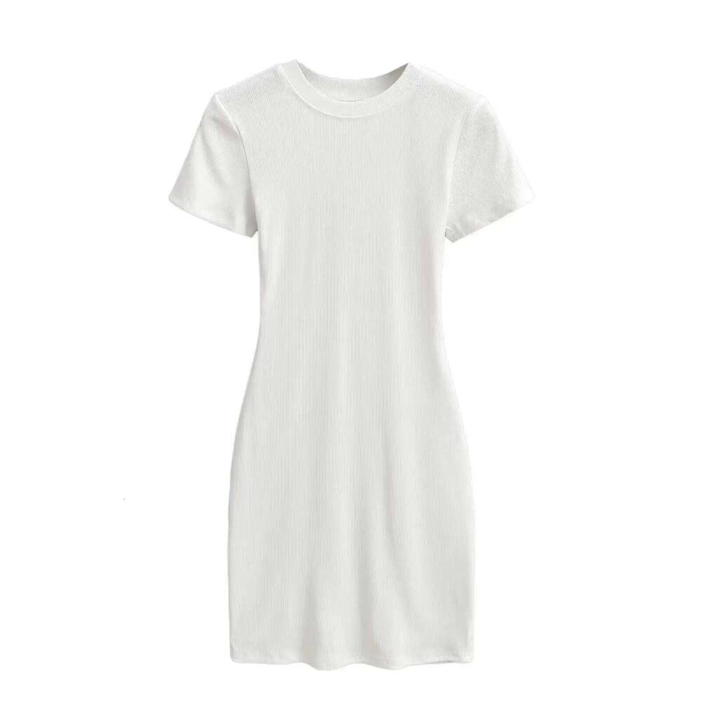 Summer Short Sleeve O-neck Knitted Mini Dress Women Solid Color Basic 14 Colors Dresses XJ260131