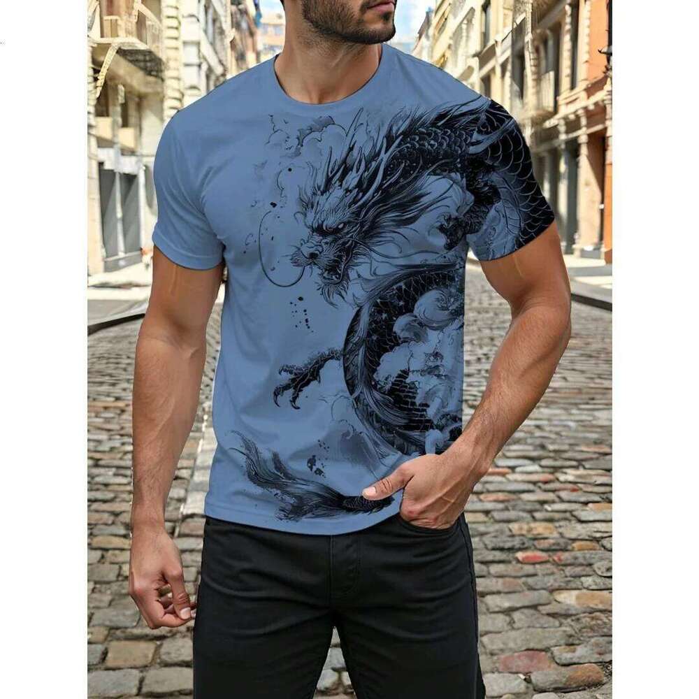 3D Dragon Print Summer Daily Casual Street Outdoor Sports Short Sleeve Urban Fashion Men's T-shirt C260131