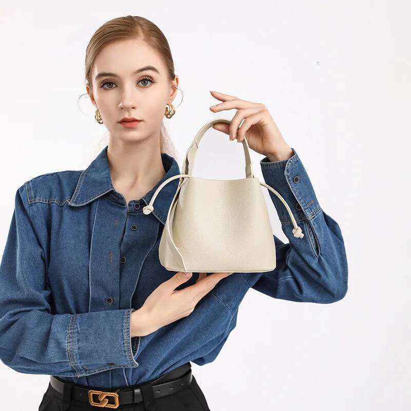 2026 Bucket New Texture Genuine Leather Commuting Versatile One-shoulder Crossbody Bag Female Elegant Handbag White Black
