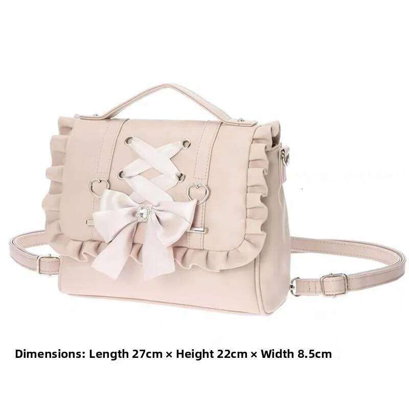 Casual PU Leather Kawaii Backpack Lolita Knot Women's Bapa Handbag Single Crossbody Double oulder Korean Sle Ita Bag