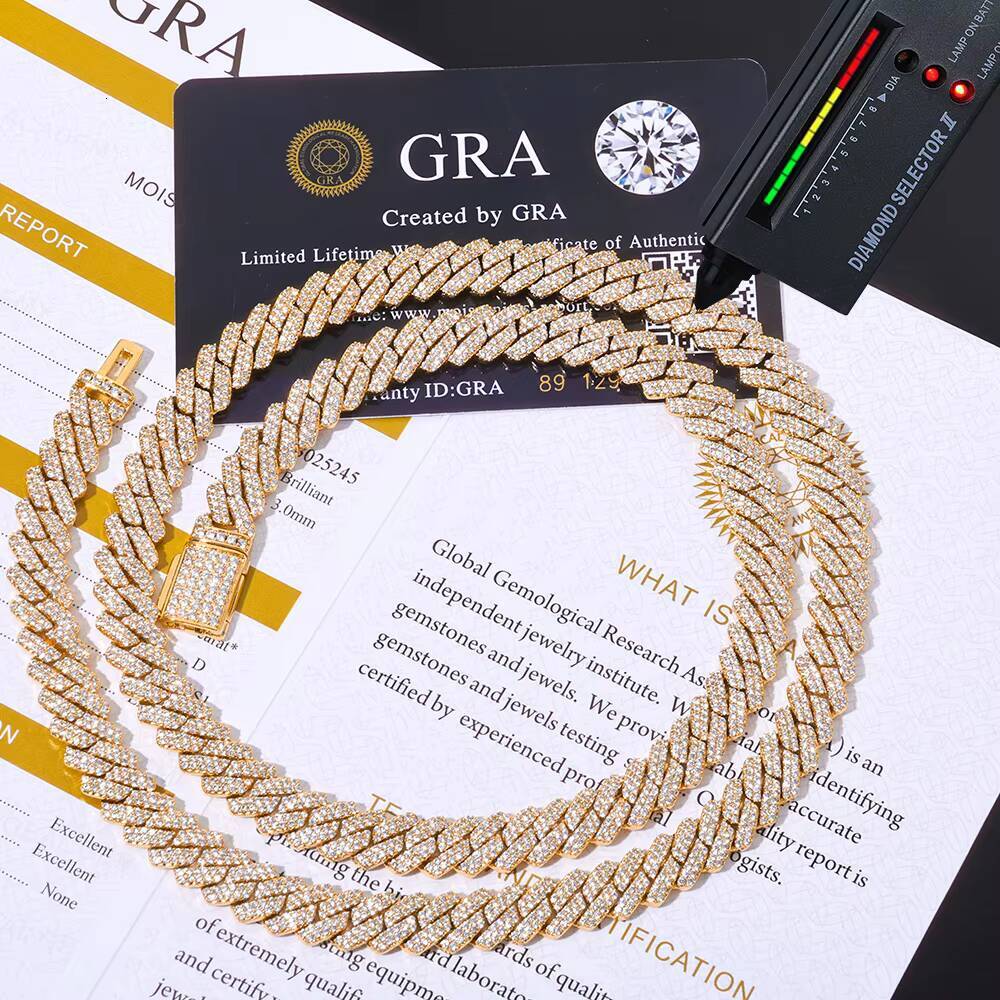NUOYA Hiphop Hight Quality VVS Moissanite 8mm Flip Button Link Chain Necklace 8mm 925 Silver Cuban Chain Men Jewelry