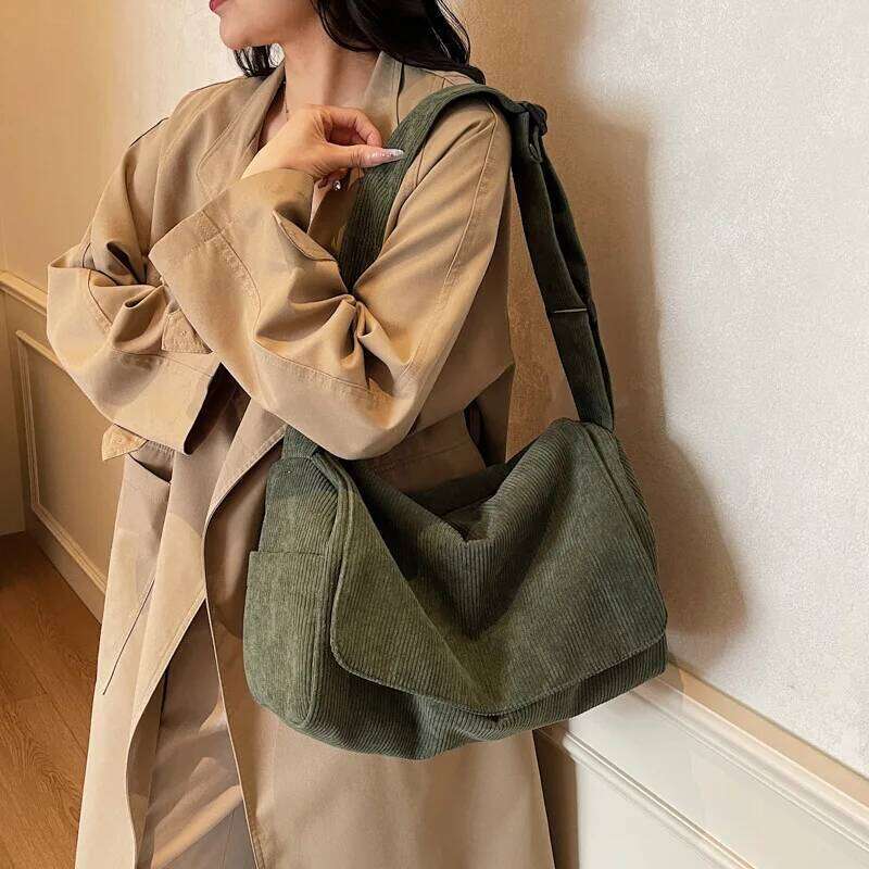 Trendy Corduroy Crossbody Women Fashion Large Capacity Shoulder for Travel Texture Simple and Versatile Commuting Bag XJ260131