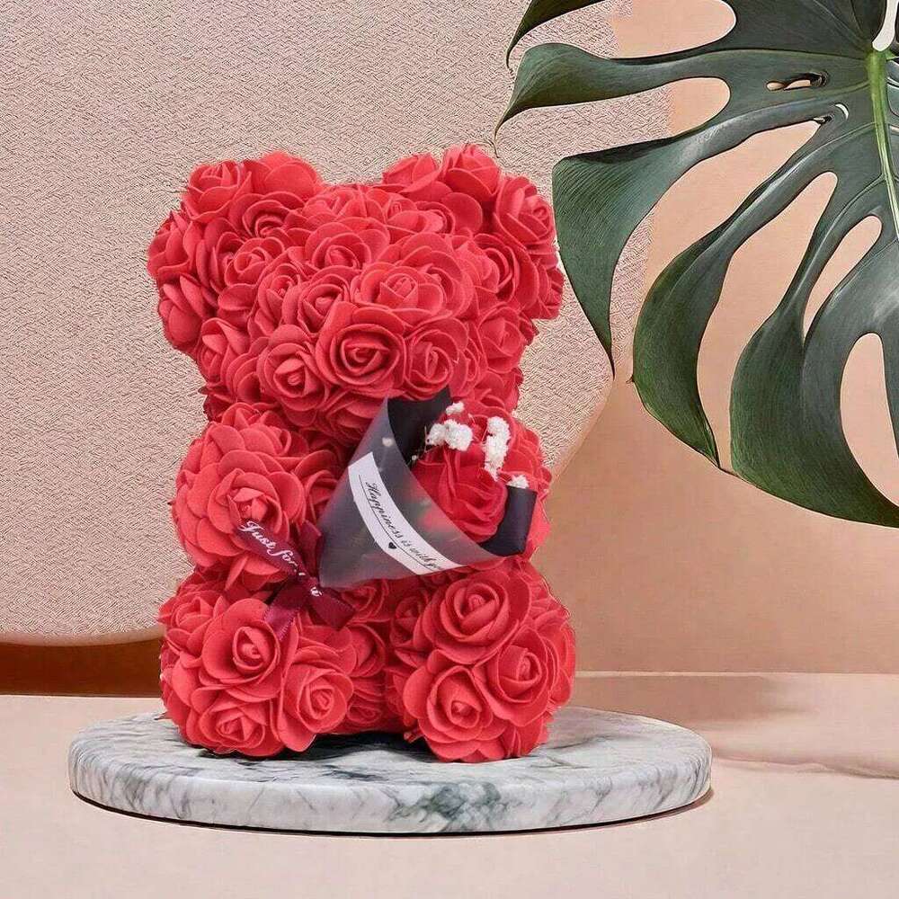 25cm Foam rose teddy bear carry bouquet. Ideal for weddings, Mother's Day, thank you to nurses/teachers or other celebrations! Y260131