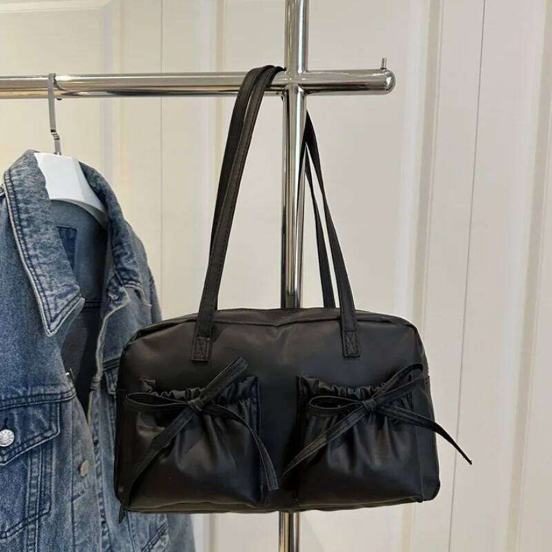 Cute Bow Tie Design Underarm Bags for Women 2025 Y2K Korean Fashion Handbags and Purses Pu Leather Shoulder Designer Bag XJ260130