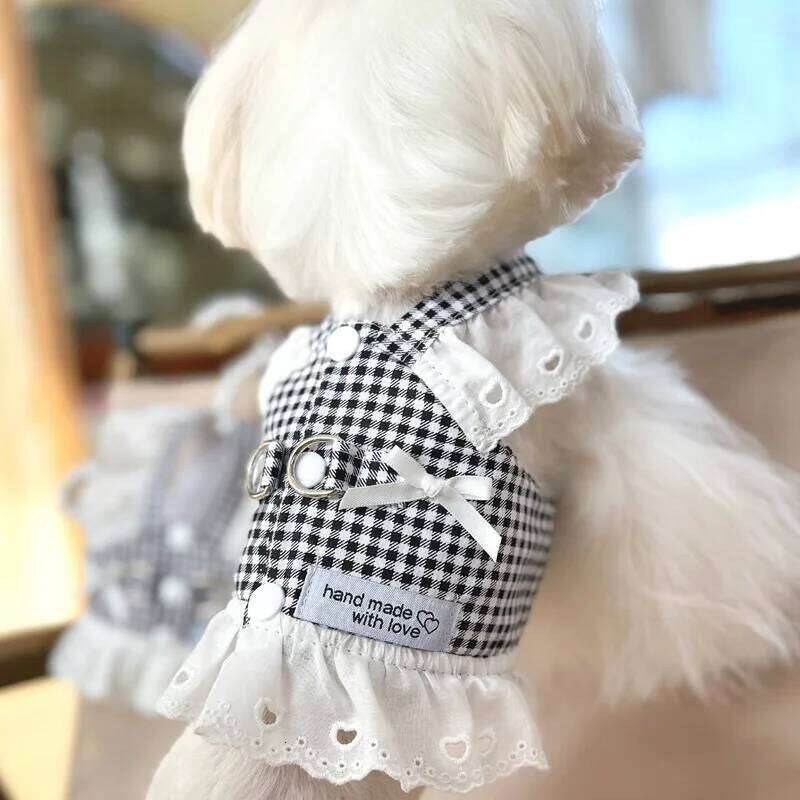 Lace Puppy Summer Clothes for Dogs Black Red Plaid Harness Vest Small Animal Pet Dog Chest Strap Outdoor Walking Apparel H260129