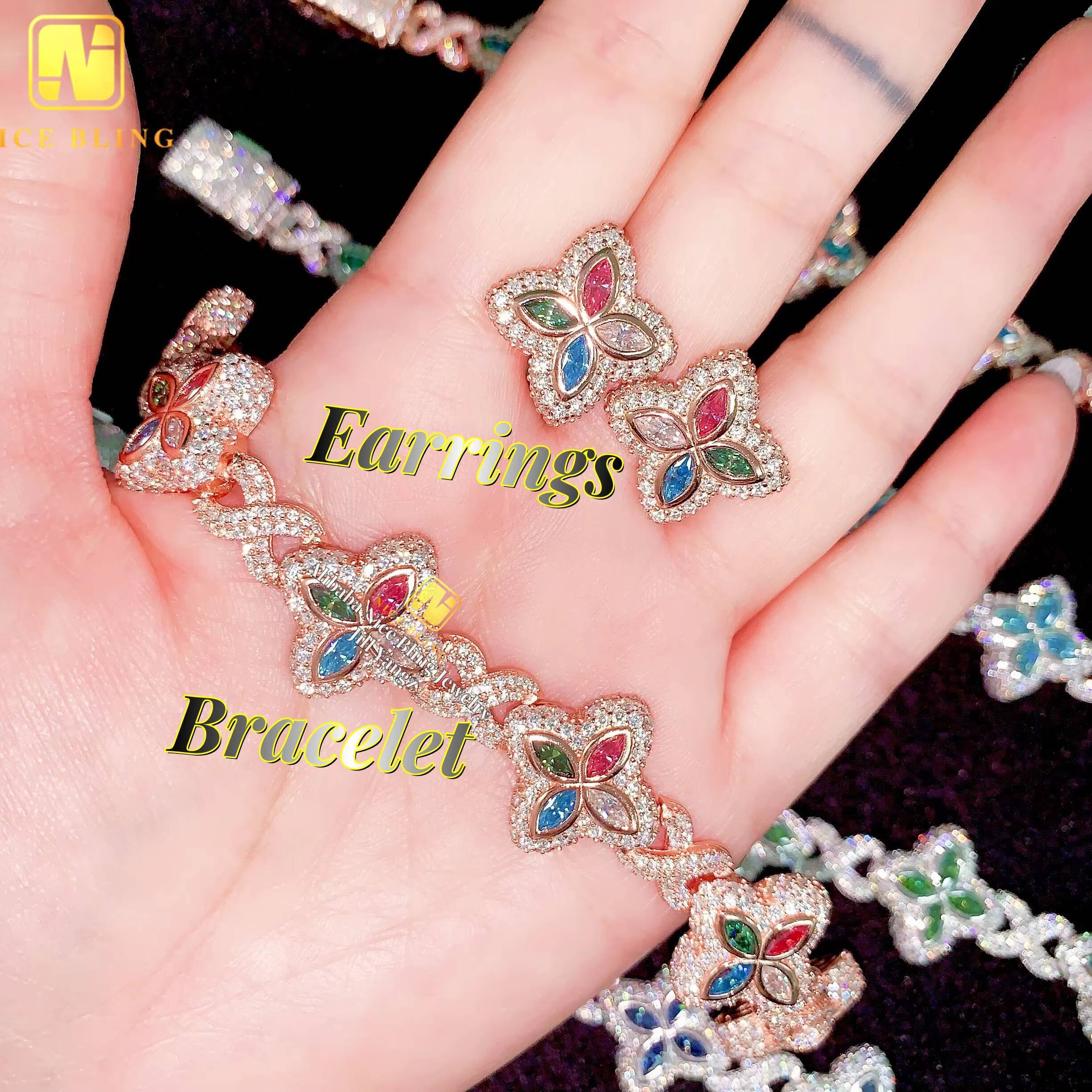 Nice Gift Set Idea Pass Diamond Tester Flower Shape Marquise Cut Diamond 925 Sterling Silver Color Moissanite Stud Earrings