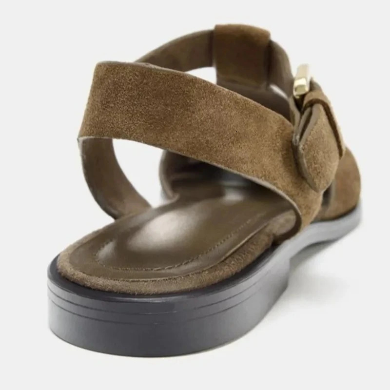 Suede Weavev Sandal Retro Metal Buckle Gladiator Shoes Hollow Fashion Flat Beach Female Zapatos De Mujer 260126