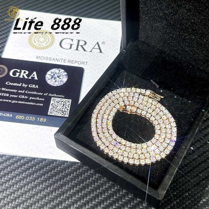 Pass Diamond Tester GRA 3MM 4MM 5MM 65MM Hip Hop Tennis Chain 925 Sterling Silver VVS Moissanite Tennis Link Chain Necklace