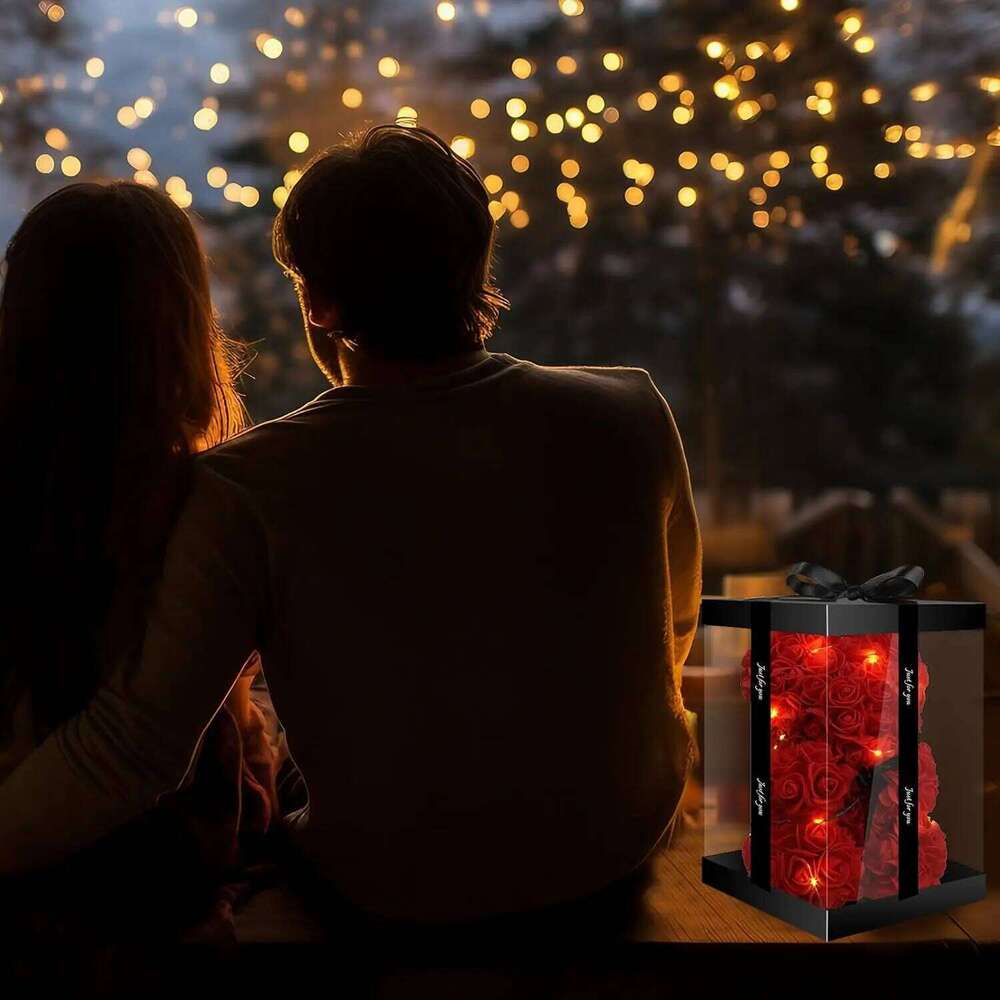 Cute Bear Rose Flower with Light Christmas Valentines Mothers Day Birthday Anniversary Gifts for Women Mom Wife Girlfriend Y260131