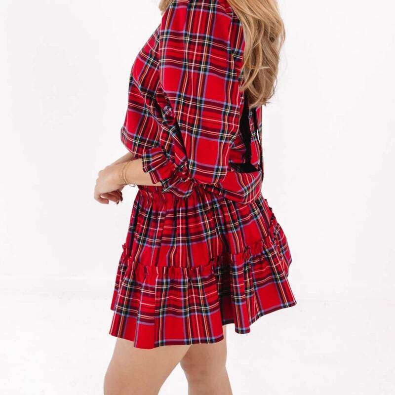 Womens Christmas Plaid Print Mini Skirt Y2k Smocked Elastic High Waist Layered Ruffle Swing Flowy A-line Short Skirts XJ260131