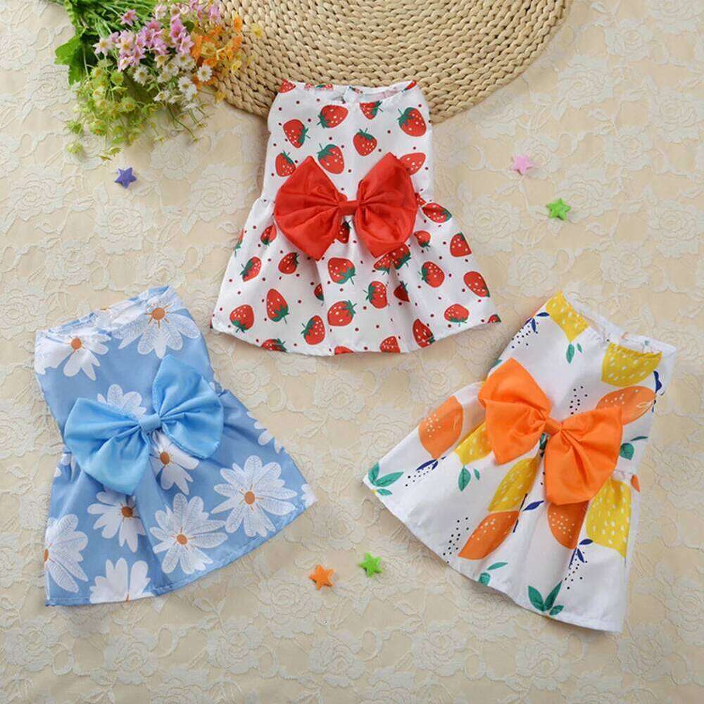 Floral Bowknot Princess Dress Spring Cute Sweet Fresh Style Dog Skirt Comfortable Pets Vest Dresses H260130