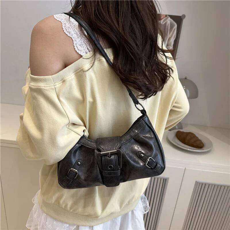 Casual Y2k Style Underarm Bags for Women Trendy Belt Rivet Design Cool Hot Girls Shoulder Bag Solid Color Ladies Handbags Purse XJ260130