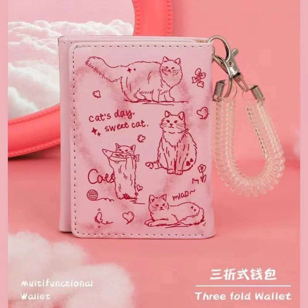 2025 New Women Wallets Female Leather Purses Card Holders Graffiti Cat Portable Coin Purse Large Capacity Money Bag Cute Wallet