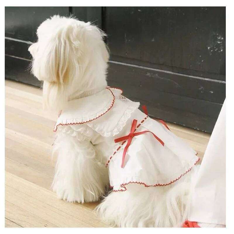 Cute Summer Bow Princess Dress Puppy Vest Thin Teddy Jumper Navy Dog Beautiful Sailor Suit Pet Opener Clothes H260130