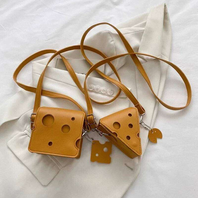 Mini PU Leather Bags Cute Earphone Lipstick Purses Handbags Crossbody Shoulder Bag Women's Triangle and Square Cheese Shaped