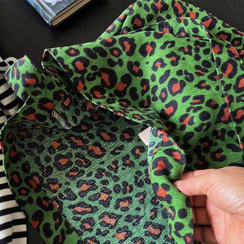 Women's Corduroy Shoulder Crossbody Bag Green Leopard Print Cloth Large Capacity Handbag Casual Travel Shopping Totes XJ260130