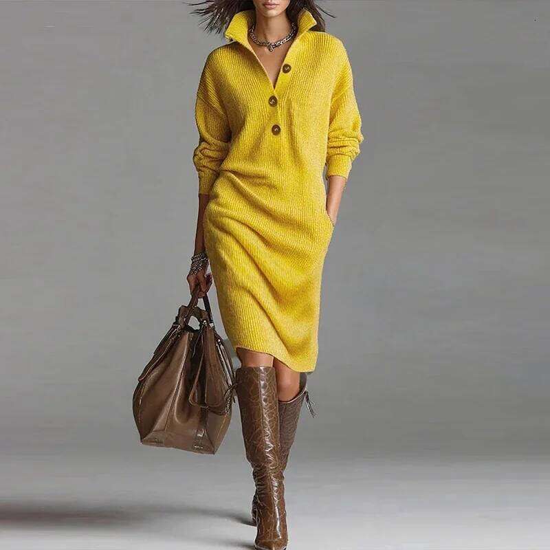 Fashion Knitted Women's Autumn Winter New Straight Midi Length Sweater Dresses For Women Casual Long Sleeve Office Dress XJ260131