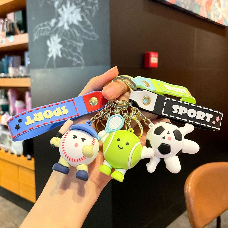 Bag Cartoon Keychain Charm Cute Sports Ball birthday gift Keychain Badminton Tennis Soccer Doll Purse Pendant Creative Game Souvenir Gift for Sports L