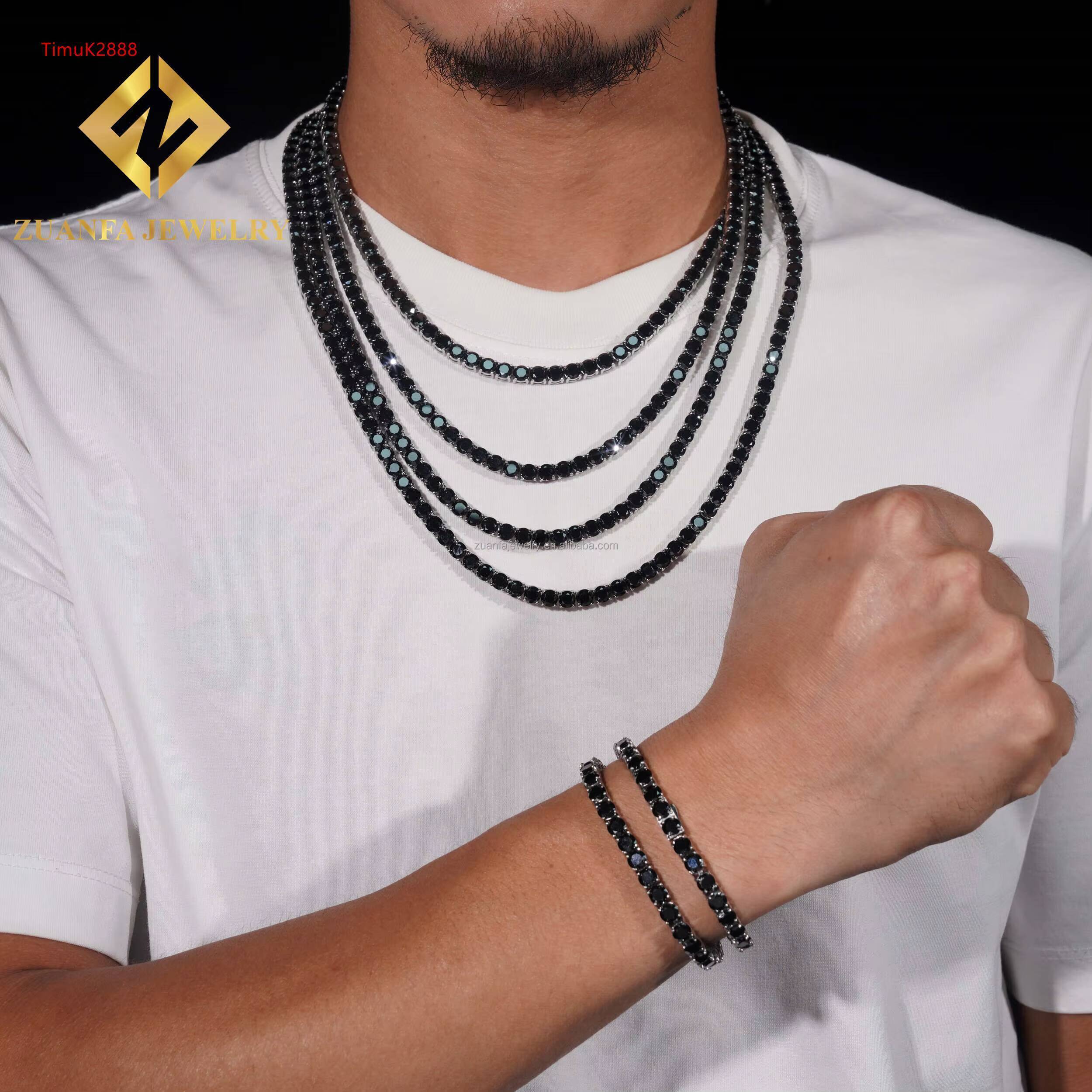 Cheap Price Fashion Tennis Chain Hip Hop 316L Stainless Steel 4MM 5MM Black Moissanite Tennis Chain Necklace Bracelet