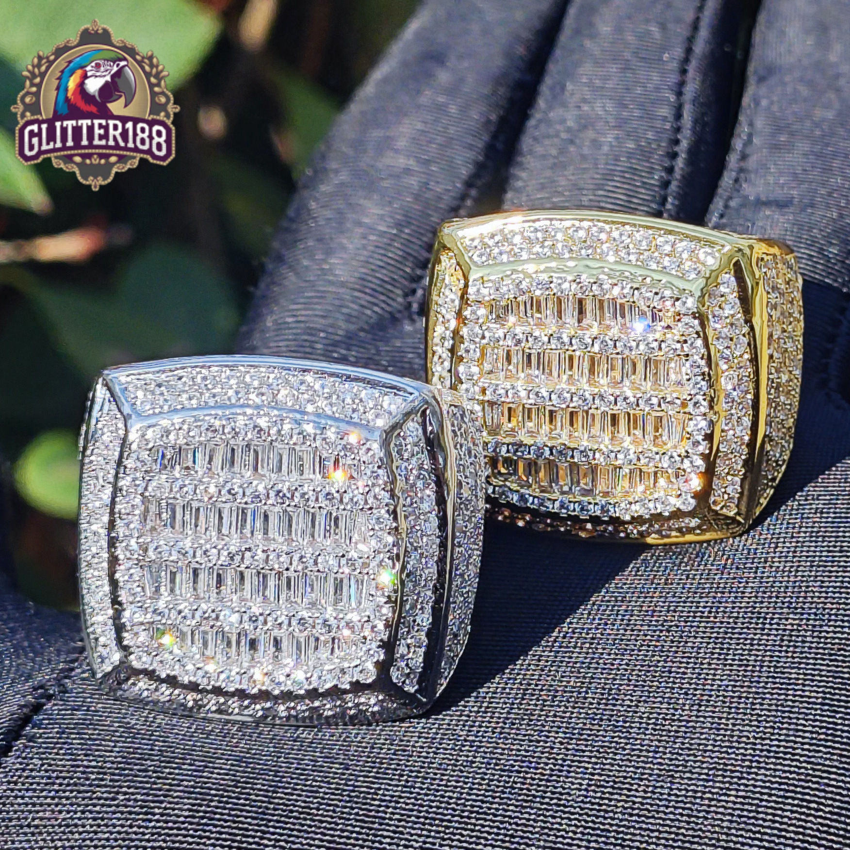 2026 Custom Mens Large Heavy Gold Plated Non Tarnished Wedding Engagement Rings Classic Square High End Fully Paved Party