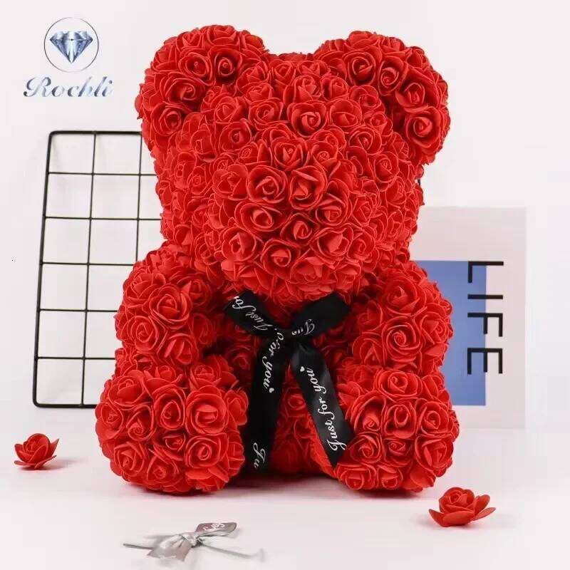Romantic Rose Bear Eternal Flower Valentine's Day Gift, Christmas Wedding Floral Home Decor for Party Festival Decoration Y260131