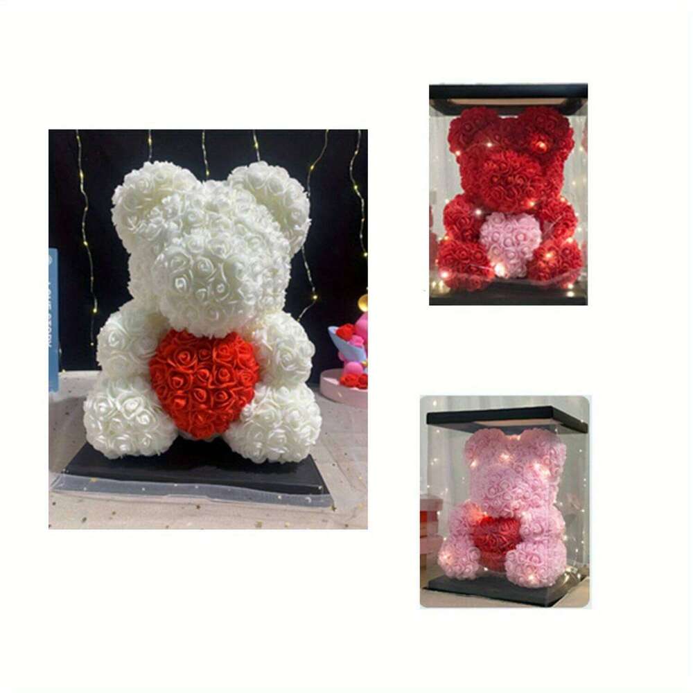 Perfect Day Present - 10 Inch Beautiful Artificial Rose Flower Bear Gift for Valentine's Day, Birthday, Wedding, Mot Y260131