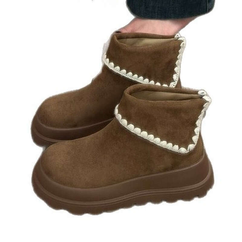 hot new snow boots boot designer women with fleece lining thick sole short boots for women autumn winter turn over martin boots khaki brown casual boo