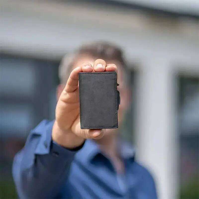 Men Metal Leather Automatic Pop Up Box Purse Multi-card Position Large Capacity Card Clip Portable Moneyclipc