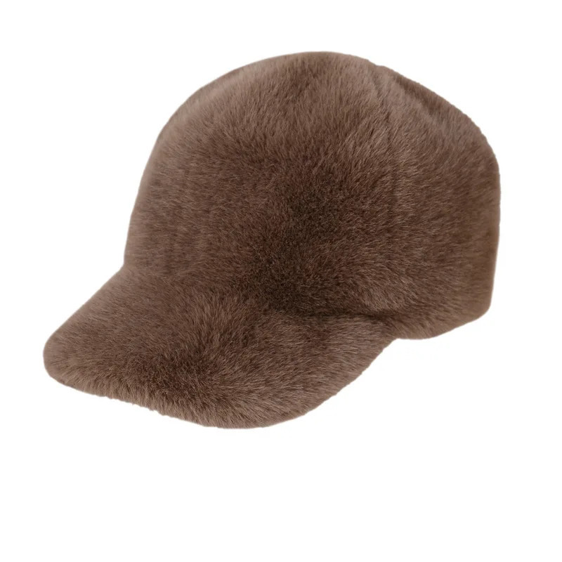 Fashion Solid Color Fluffy Faux Fur Baseball Hat Outdoor for Womens Thick Thickened Cap Men Winter Warm Hats 260120
