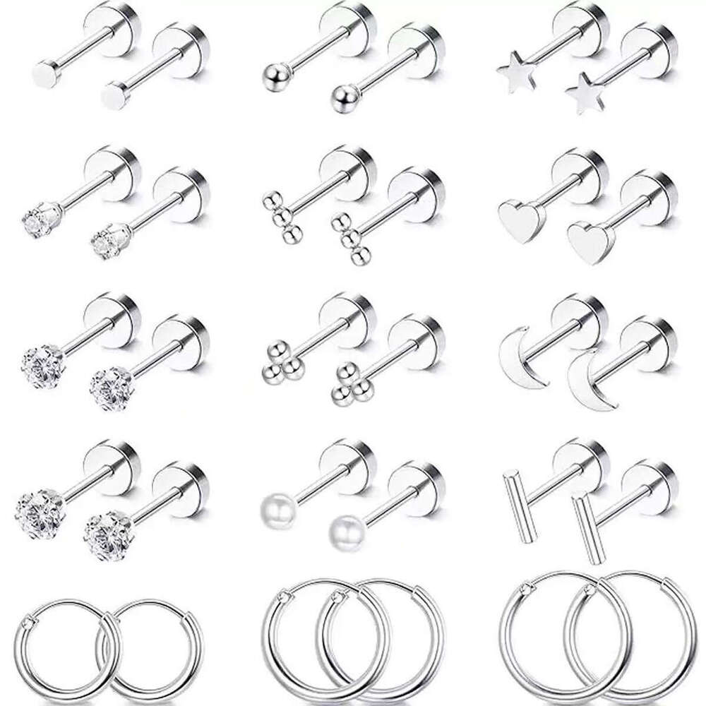 Amazon Hot-Selling 15 Pairs of Simple Stainless Steel Geometric Earrings gold Ear Bone Studs In Stock Direct from Manufacturer