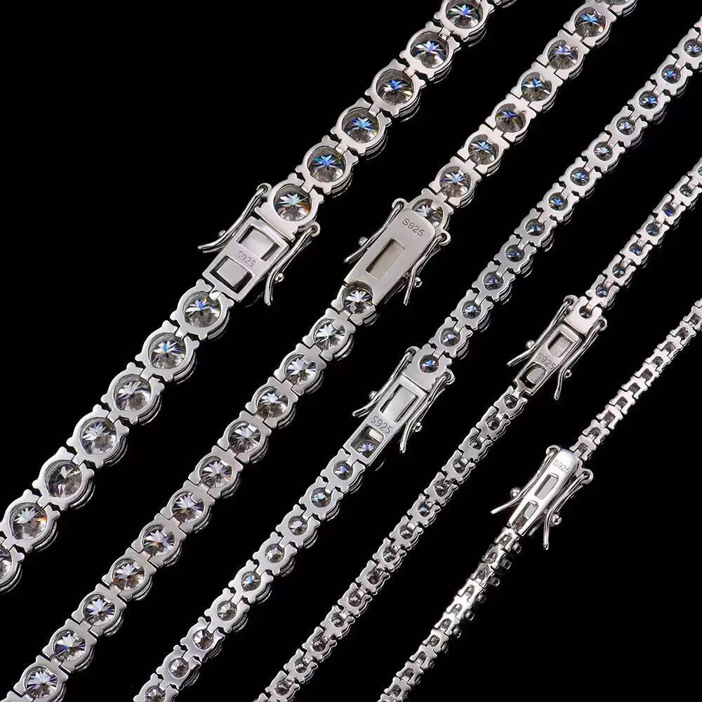 Best Friend Necklaces for 2 S925 Sterling Silver Tennis Bracelet 2-6mm Cross-Border European American Style Inlaid Moissanite