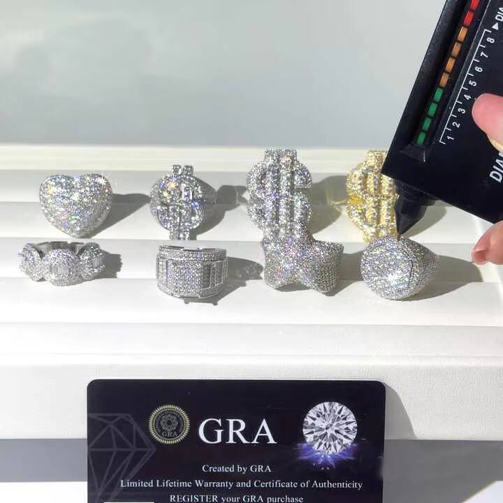 2026 Hot Selling Hip Hop Ring Heart Full Pave Personalized VVS Moissanite 925 Sterling Silver Ice Out Moissanite Men Diamond Ring
