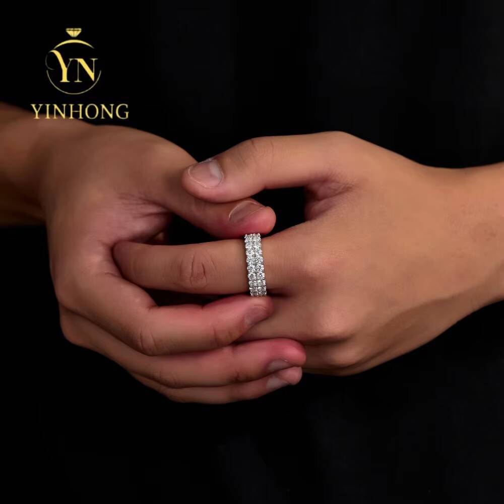 Dropshipping Fine S925 Silver Jewelry Two Three Row Ring Full Diamond Design Fashion Tennis Moissanite Ring Jewelry