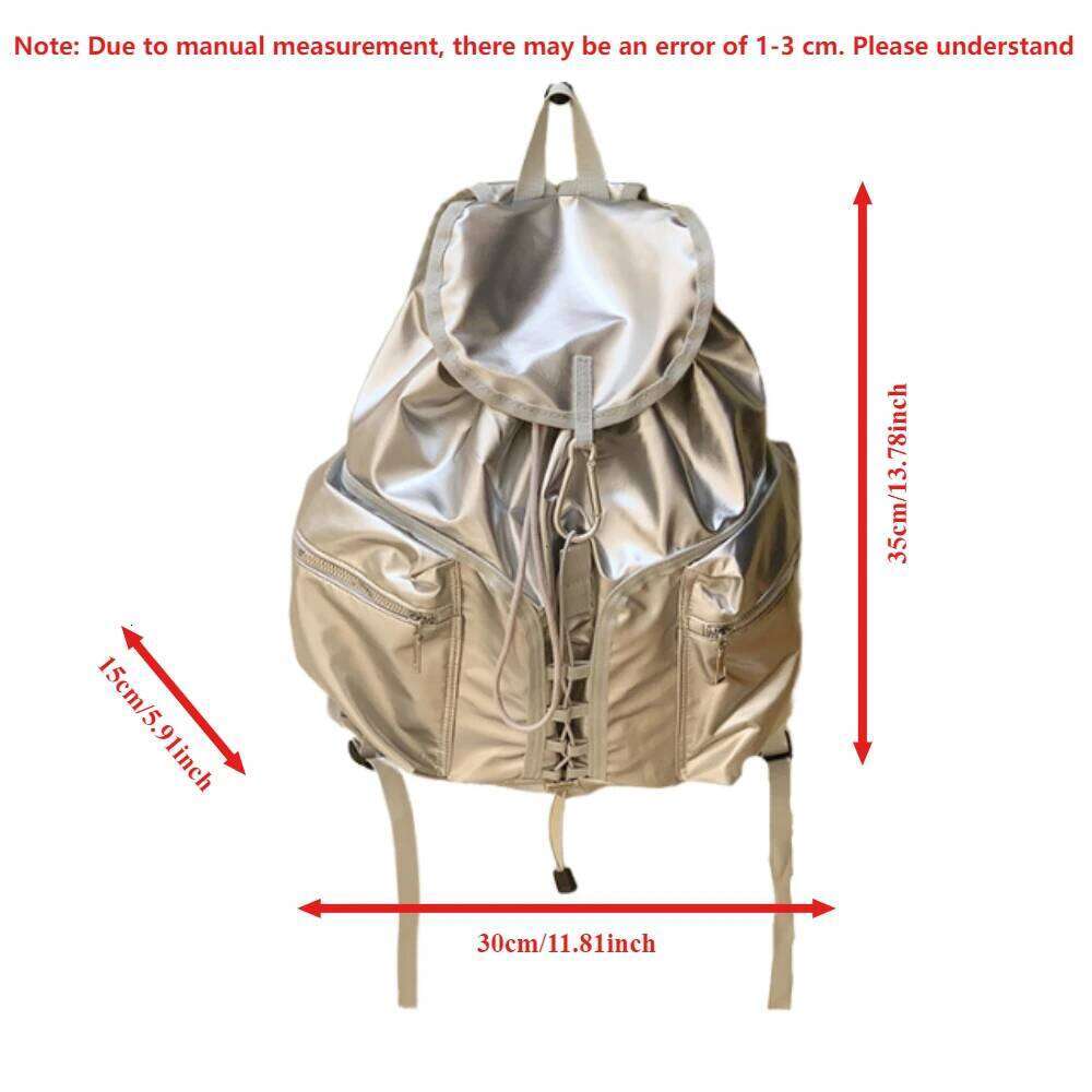 2026 New Large Capaci Silver Color Double Shoulder for Women Korean Sle College Students Fashion Bag Kawaii Backpack