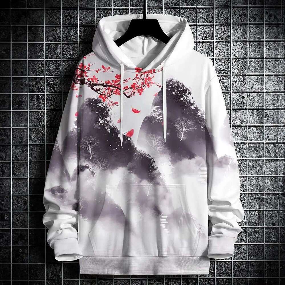 New Autumn Hoodie 3D Landscape Ink Print Street Style Long Sleeve National Trend Handsome Hot-Selling Men's Clothing Luanyun Luanyun