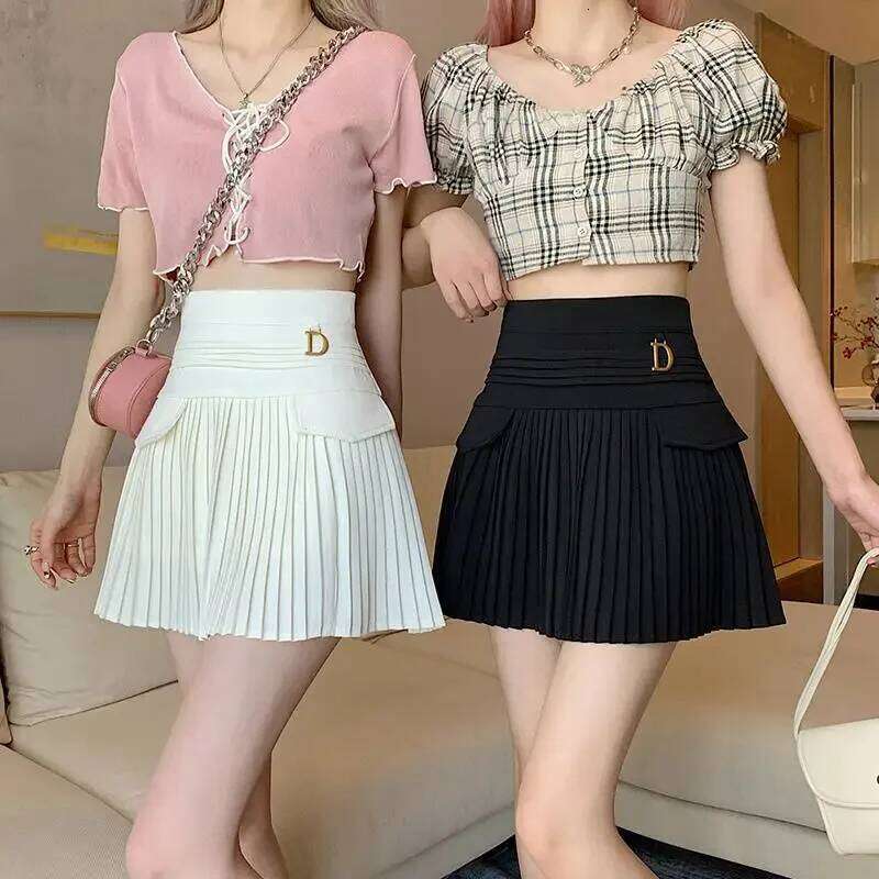 White Pleated Waist Skater Female Korean A-Line High Fashion Casual Short Skirt Women Bottoms XJ260131