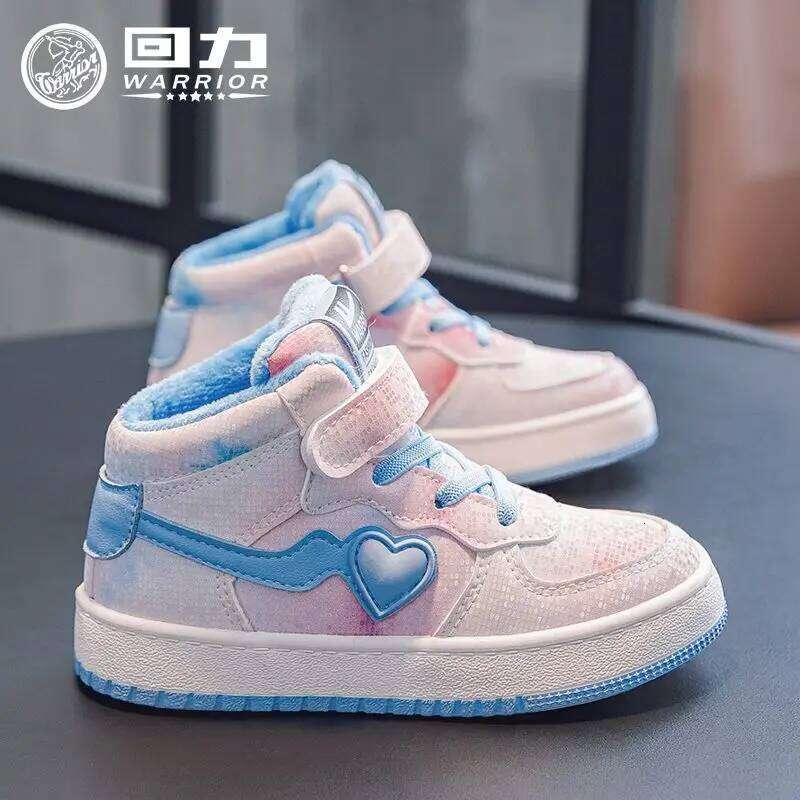 Warrior Children Casual Winter Warm Patchwork 2025 Kids Cotton Shoes for Girls Boys Sneakers Thickened Fleece Lined Y260128