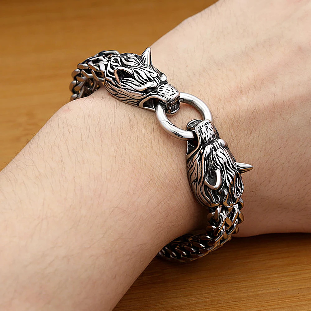 Fashion Vintage Viking Wolf Charm Bracelet 316L Stainless Steel Hip Hop Biker Animal Bangles For Men Nordic Amulet Jewelry Gifts 260126