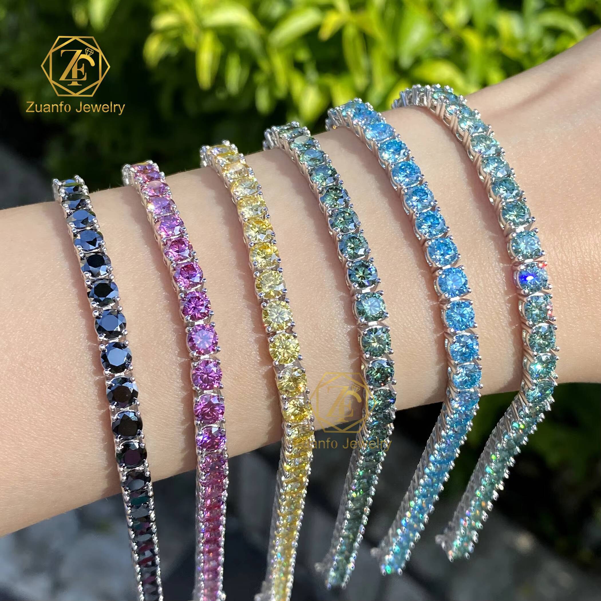 Factory Direct Moissanite Bracelet Diamond 925 Silver White D Iced Out 3mm 4mm 5mm Pink Blue Green Moissanite Tennis Bracelets
