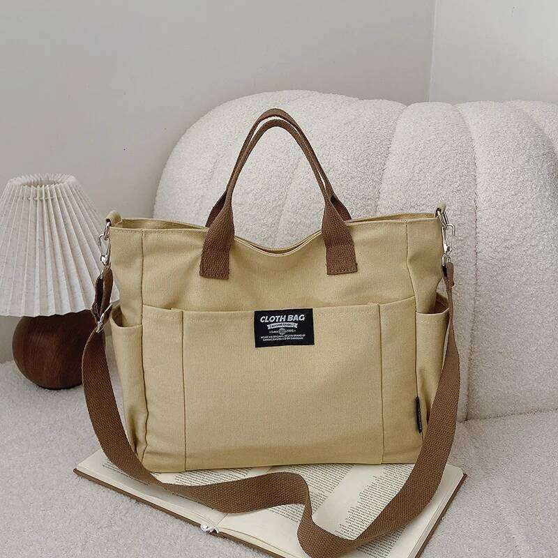 Women's Canvas Large Capacity Shoulder Minimalist Female Student Tote for Work Commuting Carrying Bag
