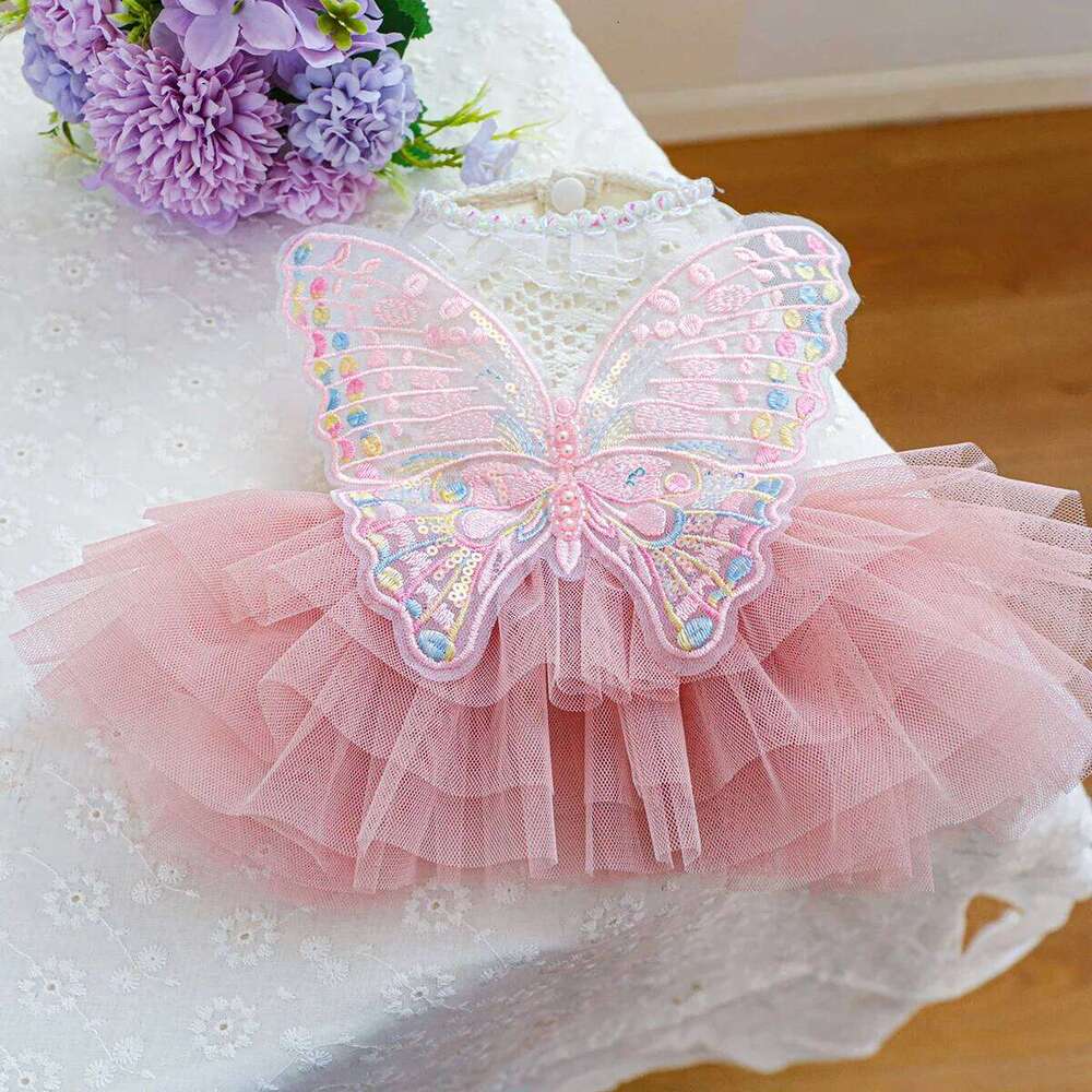 Princess Dress Butterfly Lace Costumes For Dog Chihuahua Yorkie Clothes Wedding Party Cooling Vest With Rose Bows Tutu Skir H260129