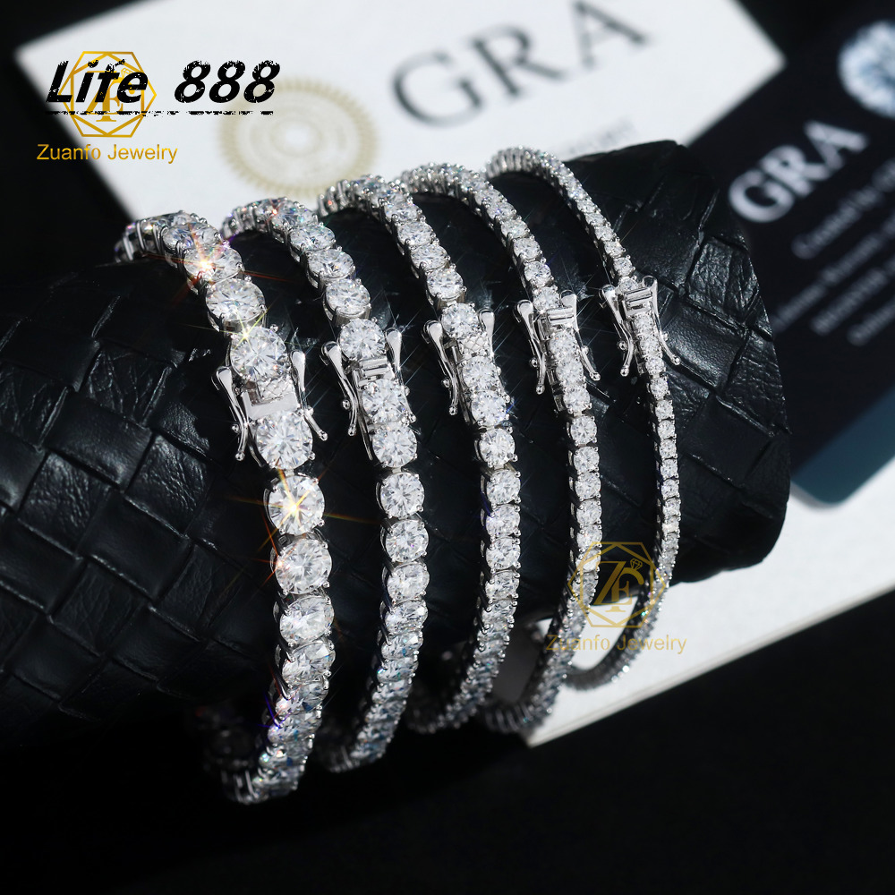 925 Sterling Silver Vvs Moissanite Chain 2mm 3mm 4mm 5mm White Gold Women Men Fine Jewelry Gifts Gra Lab Diamond Tennis Bracelet