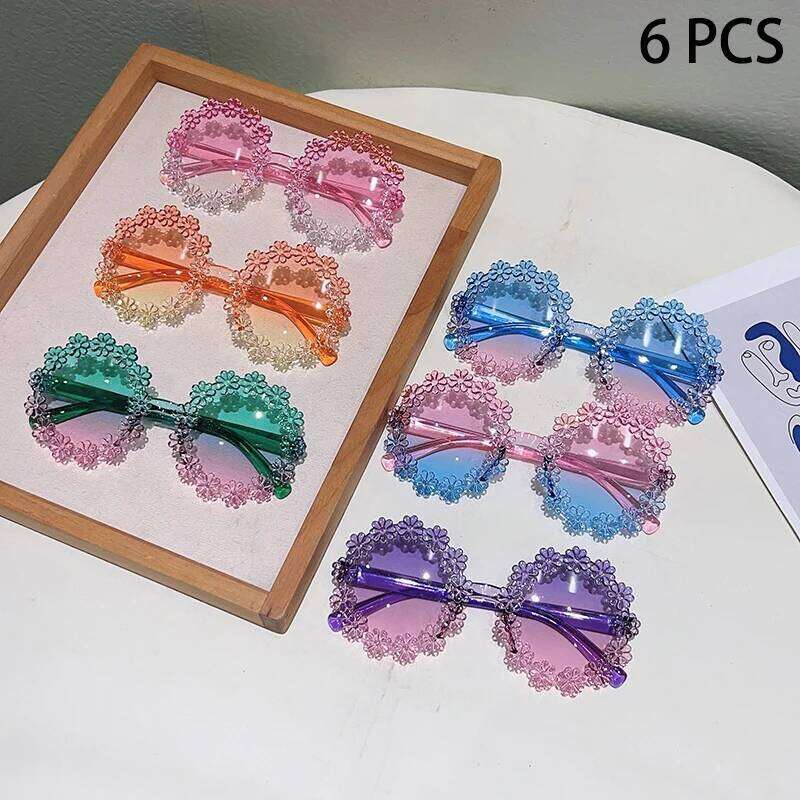 1/6 Pcs Flower Shaped Sunglasses Girls Stylish Multi-color Decor Shades for Kids Ins Trendy New Cute Children Sun Glasses H260130