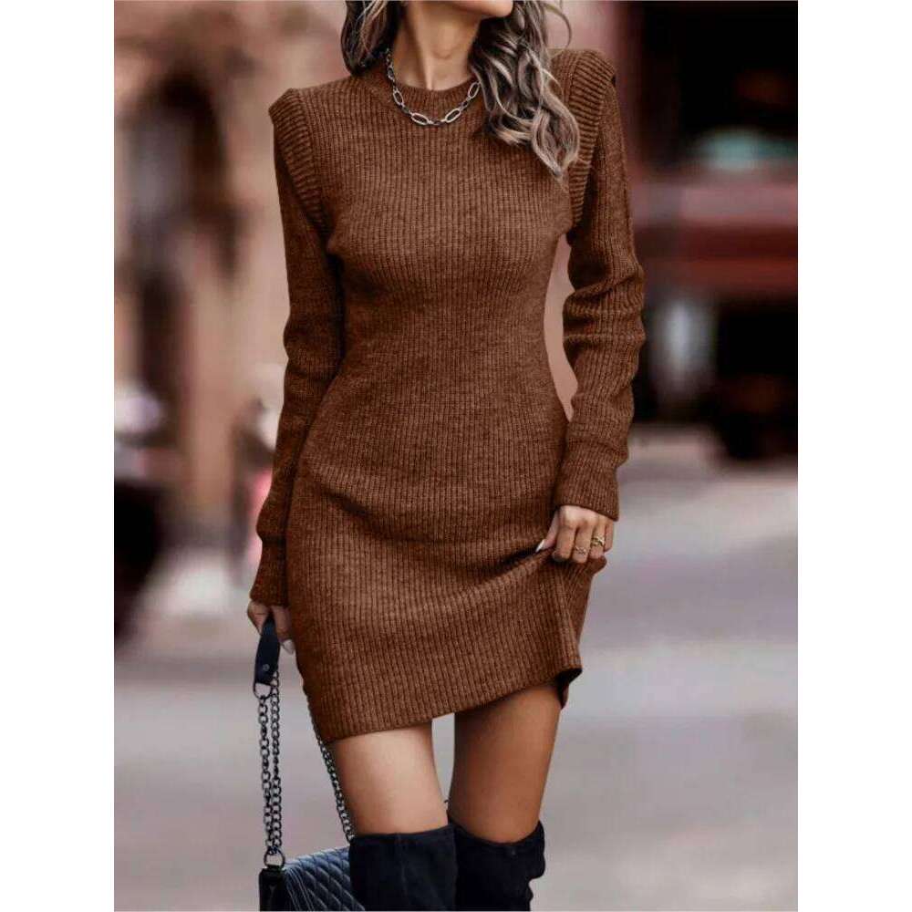 Autumn And Winter Round-neck Long-sleeved Hip-wrapped Sweater Women's Commuting Temperament Slim Comfortable Casual Dress XJ260131