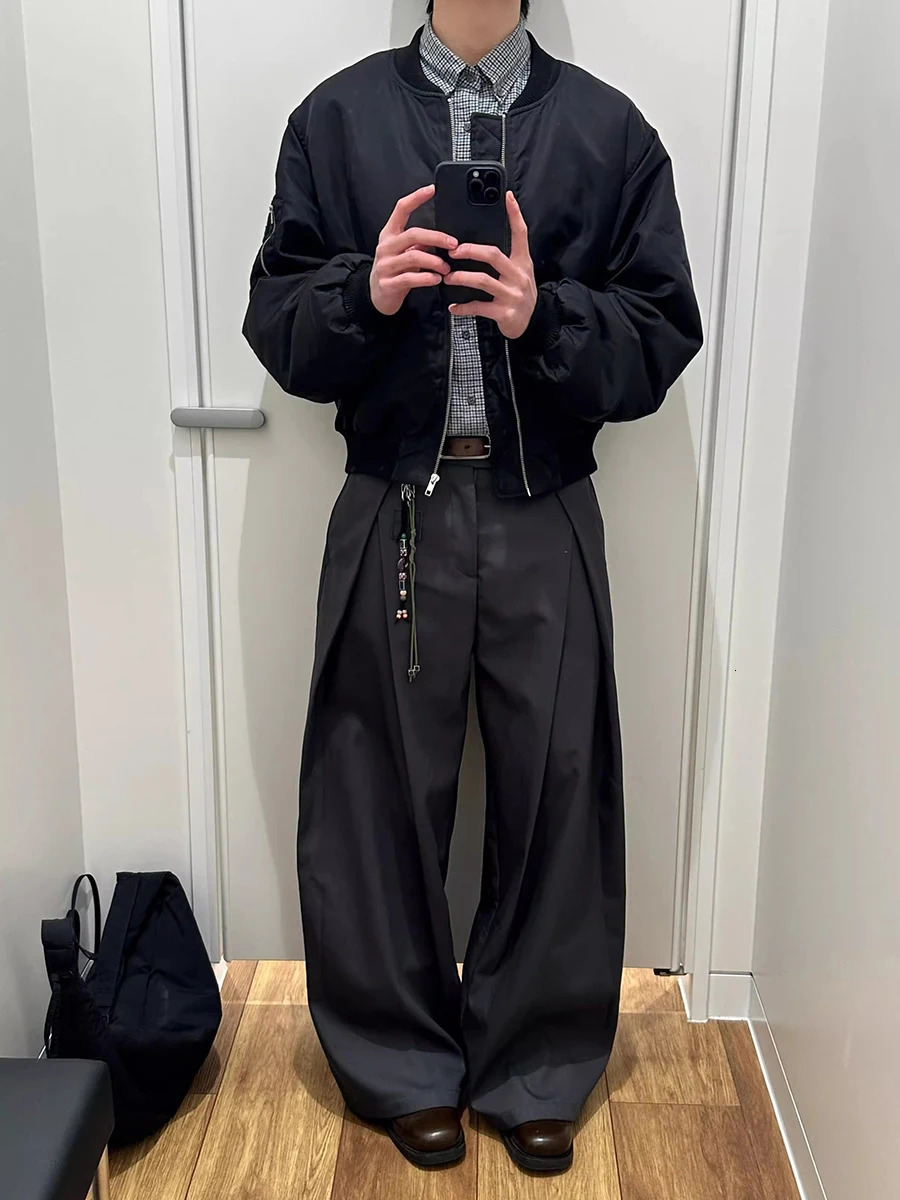 ReddaChic Office Work Black Dress Pants Casual Plain Cleanfit Pleated Wide Leg Low Waist Suit Trousers Minimalist Men Clothes 260120