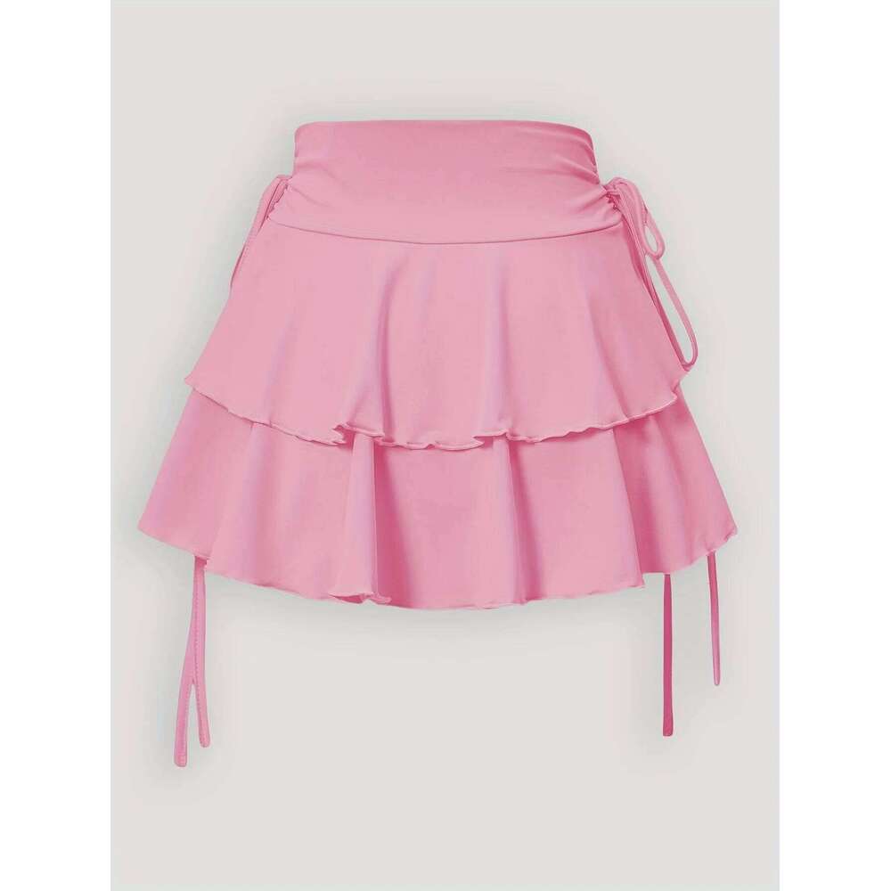 2025 New Solid Color Women Summer Fashion Outdoor Versatile High Slim Fit Elastic Waist Short Skirt Goods In Stock XJ260131