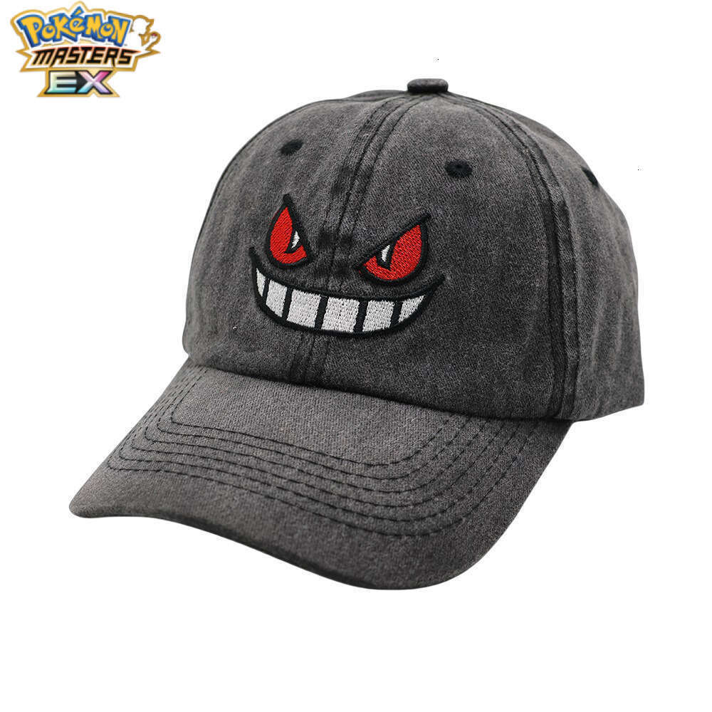 Cross-Border New Pokmon Gengar Embroidered Baseball Anime Cartoon Soft Top Washed Duckbill Cap Unisex Sun Hat L260131