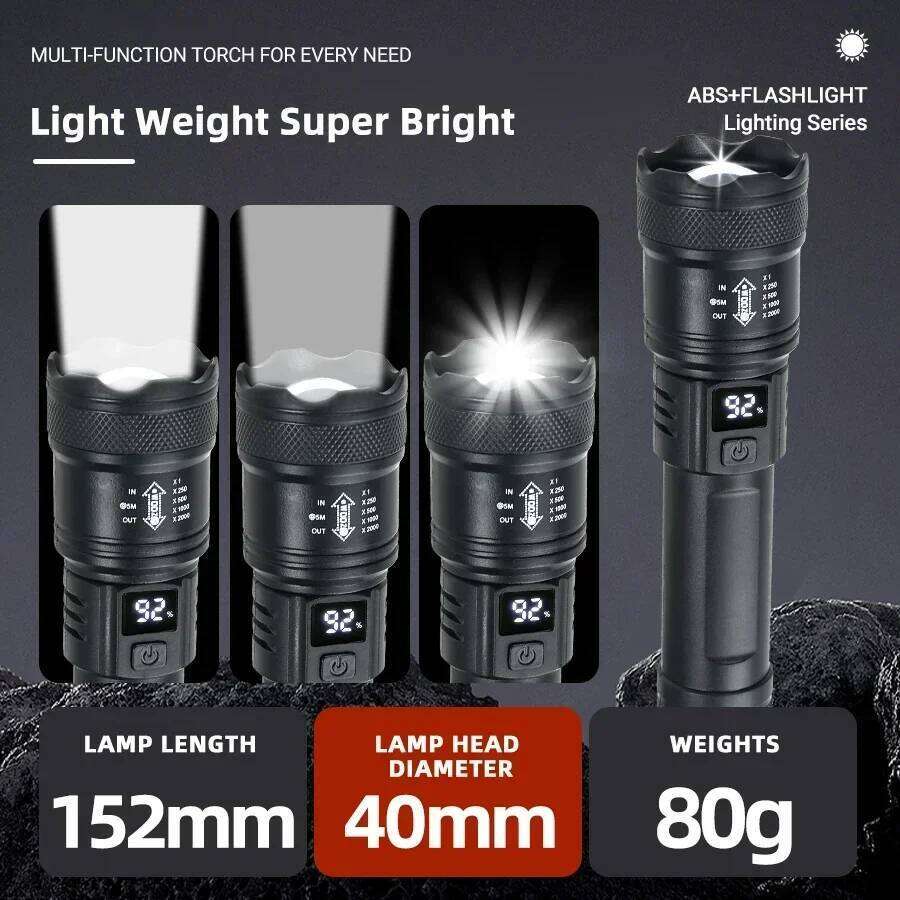 1000LM Powerful LED Flashlight Battery Display USB Rechargeable Light Telescopic Zoom Torch Lamp Outdoor Camping Fishing Lantern H260131