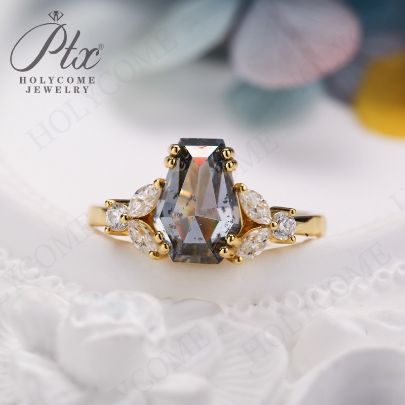 925 Sterling Silver Vintage Classic Gorgeous Gray Moissanite Ring for Women Engagement Wedding Luxury High Quality Fine Jewelry