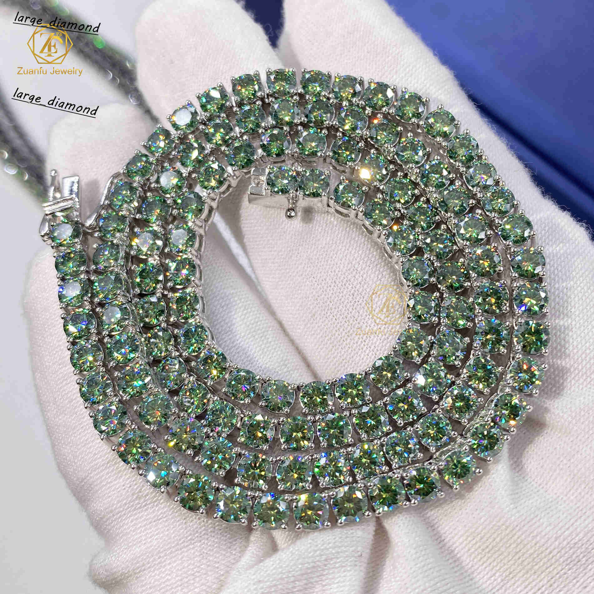 Synthetic Gems Unique Color Hip Hop Chain 925S 3mm 4mm 5mm 65mm Blue Green Moissanite Bracelet Tennis Chains 925S for Lady Gift